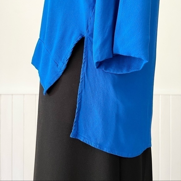 Zara Woman Royal Blue Boat Neck 3/4 Sleeve High Low Tunic Top Size L - Picture 6 of 13